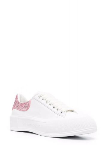 White Deck Plimsoll Sneakers with glitter contrasting detail