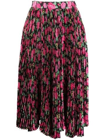 Multicolored floral print pleated midi Skirt