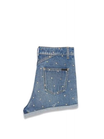 High waisted Shorts in blue denim with studs