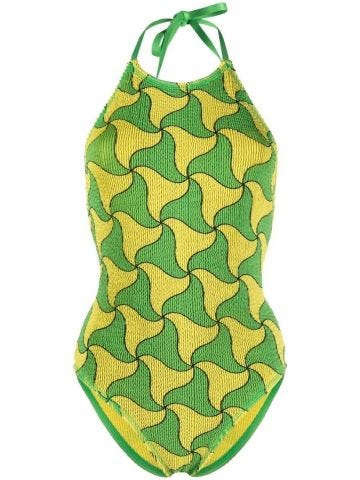 Green and yellow geometric print Swimsuit
