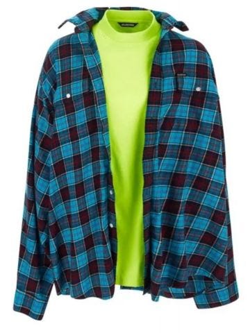 Trompe l'Œil blue checked Shirt and neon yellow Jersey