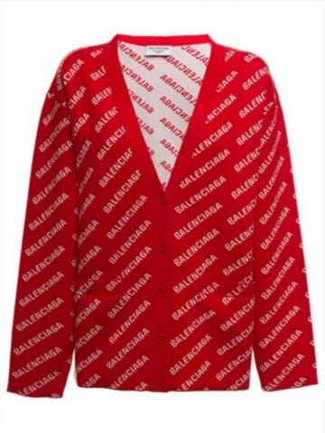 All-over logo red Cardigan
