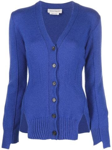 Blue V-neck cashmere knitted cardigan
