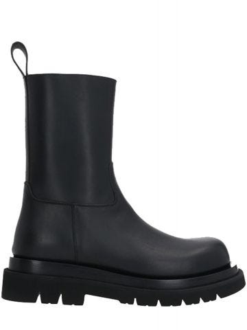 Lug black leather boot