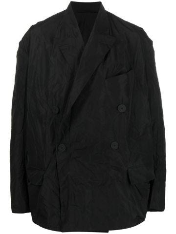 Black double-breasted jacket with wrinkled effect