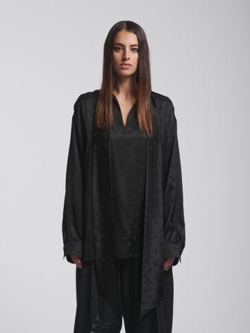 Black jacquard oversize shirt with all-over logo lettering