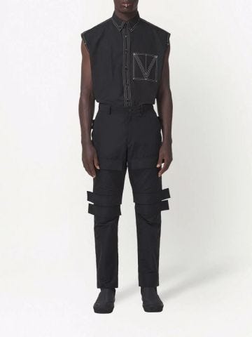 Panel detailed black Cargo Trousers