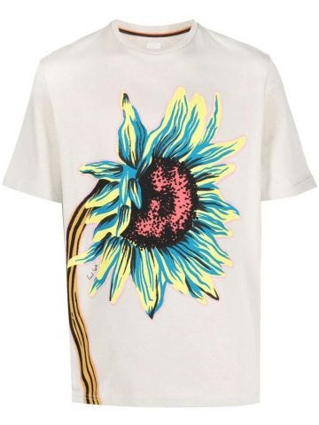 Sunflower print beige T-shirt