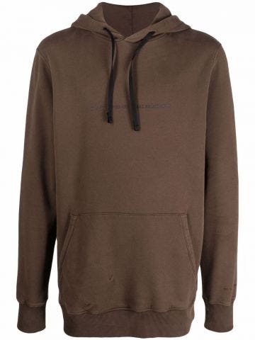 Brown painterly-print long-sleeved hoodie