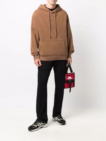 Brown embroidered logo hoodie