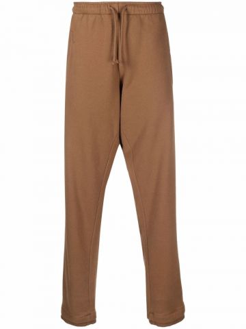 Brown drawstring-waist trousers with embroidered logo