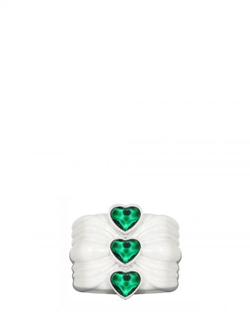 Corecini Crystal white ring with green crystals