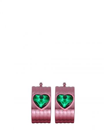 Desi Pink Earrings with Green Crystals