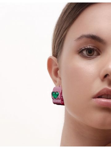 Desi Pink Earrings with Green Crystals