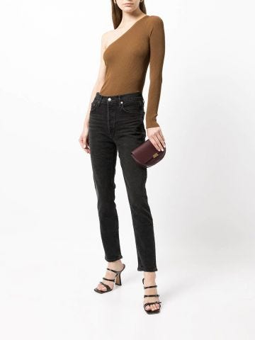 Black slim-fit mid-rise denim jeans