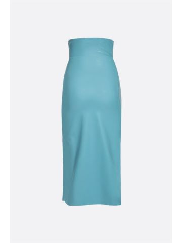 Blue latex midi skirt with slit