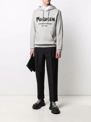 Grey McQueen Graffiti hooded sweatshirt