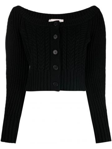 Black ribbed-knit cardigan