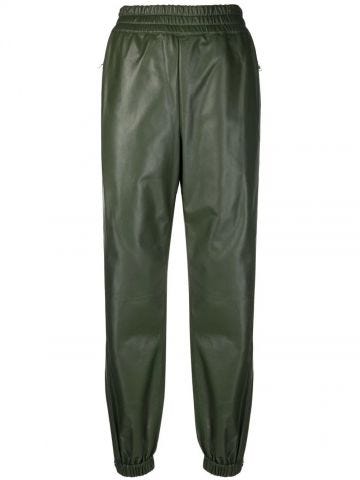 Green leather stretch joggers