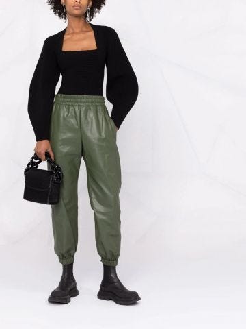 Green leather stretch joggers