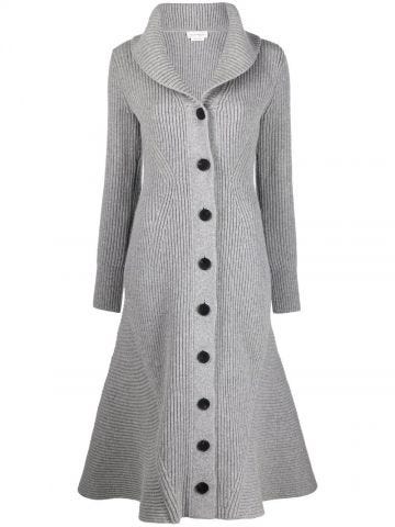 Grey ribbed midi coat