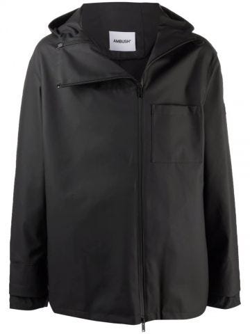 Black coated zip-front jacket