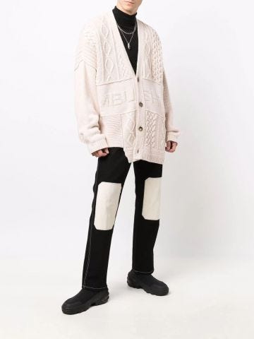 White patchwork-knit cardigan