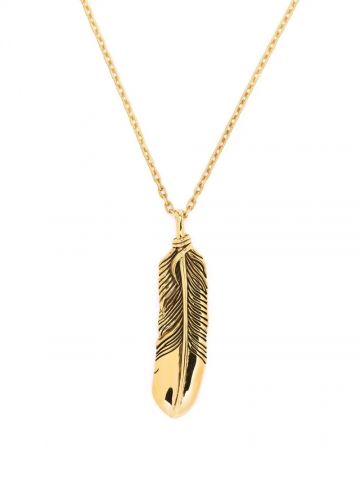 Gold feather-pendant necklace