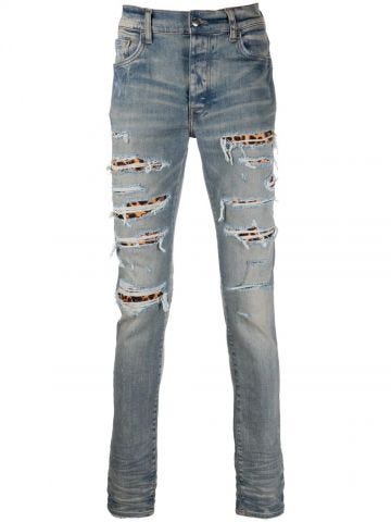 Blue ripped-detail skinny jeans