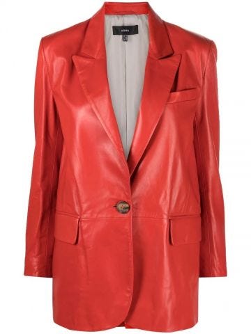 Red leather single-breasted jacket