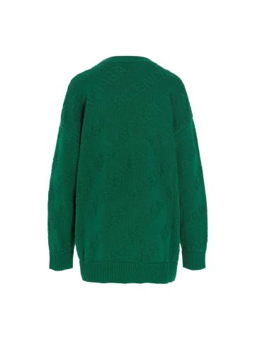 Maglione in cotone verde con intarsia logo