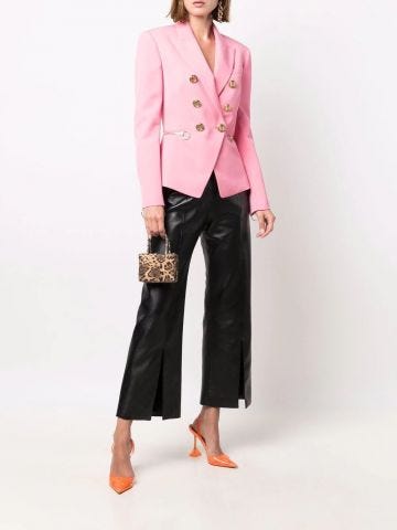 Fuchsia wool blazer with gold-tone double-breasted buttoned fastening