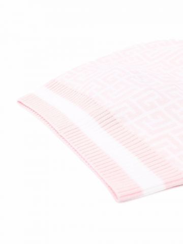 Berretto in lana bianca e rosa chiaro con monogramma Balmain