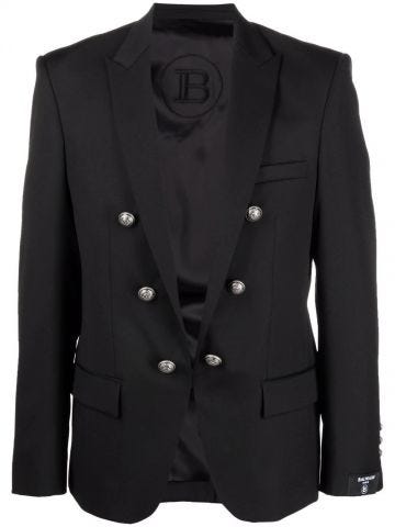 Black single-breasted blazer with embossed buttons