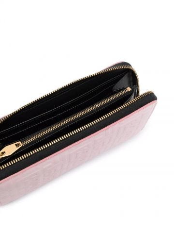 Pink debossed-monogram leather wallet