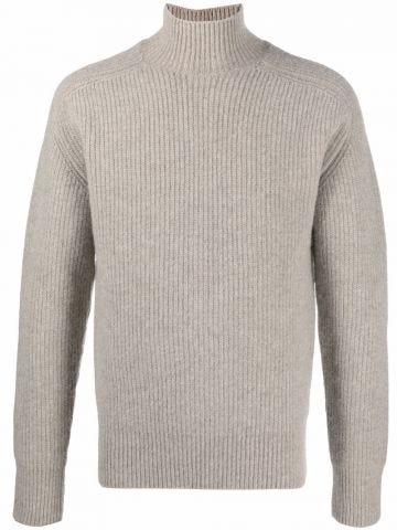 Grey roll-neck ribbed-knit jumper