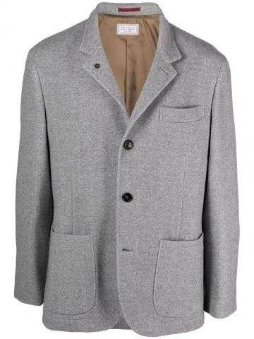 Grey virgin wool-cashmere blend single-breasted blazer