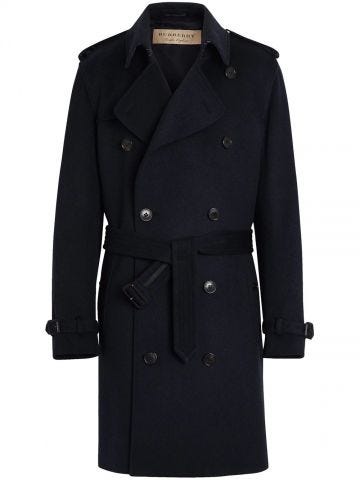 Blue double-breasted trench coat