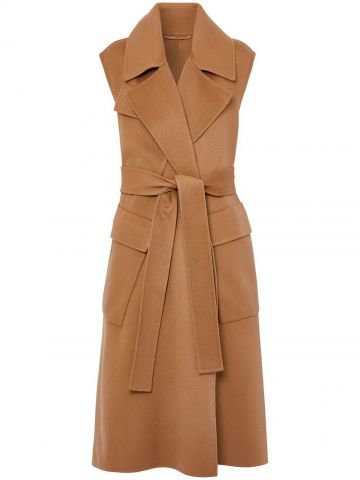 Sleeveless Double-faced brown cashmere Wrap Coat