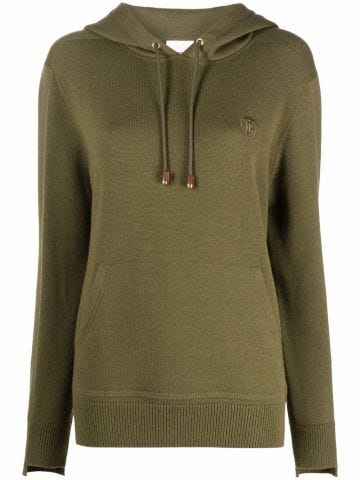 Green monogram motif knitted hoodie