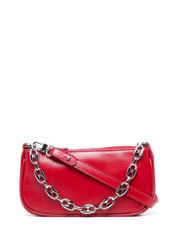 Red chain-link leather shoulder bag