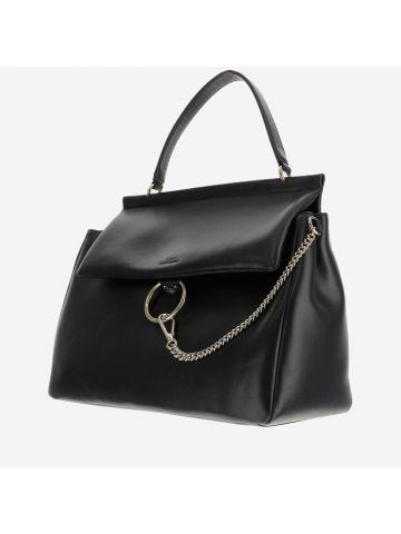 Large Faye soft day bag in supple shiny black calfskin
