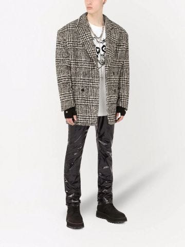 Houndstooth-check double-breasted coat