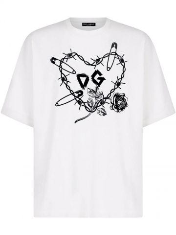 White cotton T-shirt with DG logo print