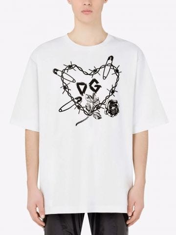 White cotton T-shirt with DG logo print