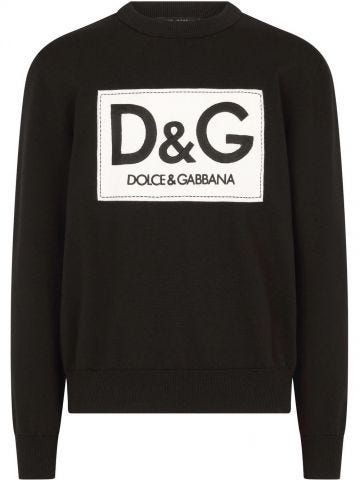 Black wool round-neck sweater with D&G embroidery