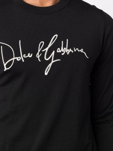 Black wool round-neck sweater with Dolce&Gabbana embroidery