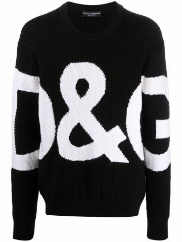 Black intarsia logo wool sweater