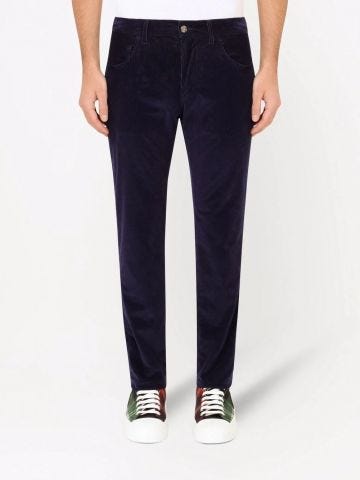 Straight blue ribbed trousers
