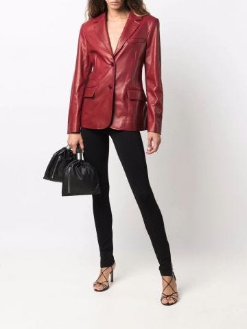 Red single-breasted leather blazer